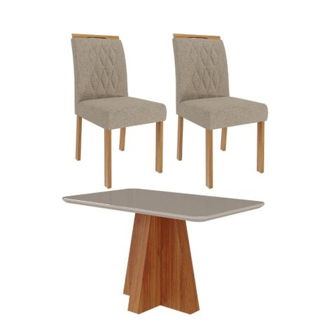 Sala de Jantar 130x80cm Tampo Mdf/vidro 4 Cadeira Cimol Maitê Cimol Cinamomo/off/mad/linho Bege