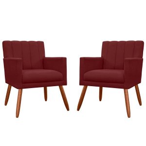 Kit 2 Poltronas Decorativas Cadeira Estofada Sala Cecilia Bordô