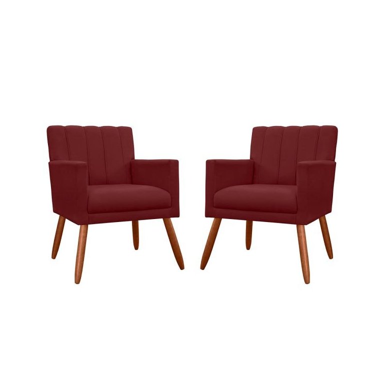 Kit 2 Poltronas Decorativas Cadeira Estofada Sala Cecilia Bordô