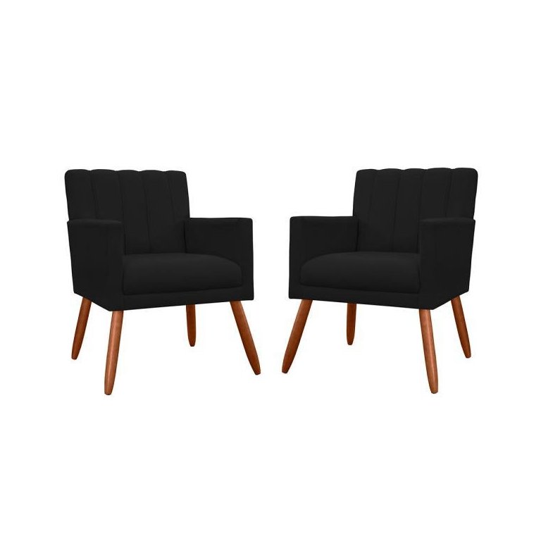 Kit 2 Poltronas Decorativas Cadeira Estofada Sala Cecilia Preto
