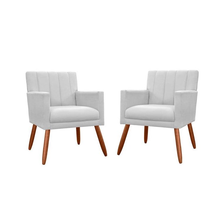 Kit 2 Poltronas Decorativas Cadeira Estofada Sala Cecilia Branco Kit 2 Poltronas Decorativas Cadeira Estofada Sala Cecilia Branco