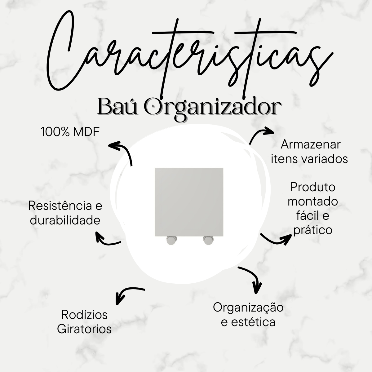 Baú Organizador de Brinquedos Mdf com Rodízios Plancasa Branco Tx - 7