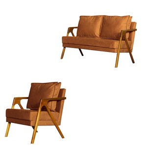 Kit 1 poltrona Marilia + Namoradeira Marilia Recepção - Veludo Cobre