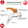 Torneira de Esfera Pvc Jardim Tanque 1/2'' e 3/4'' Cor Branco e Laranja Durín - 2