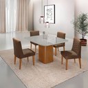 Ver imagem 1 de Mesa de Jantar Eloise 90cm Tampo Mdf Vidro Canto Copo com 4 Cadeiras Eloise Moderna Mobília