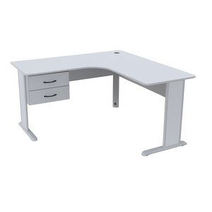 Mesa L Estação Escritório 140x140 com Gavetas e Chave Cinza