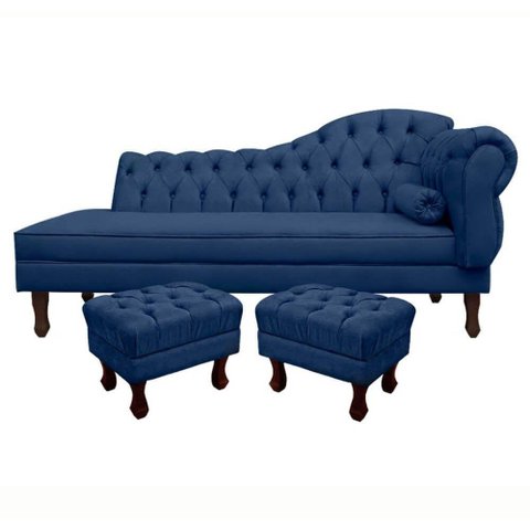 Divã Recamier Namoradeira C/Capitonê+ 02 Puffs-Ecotec Decor