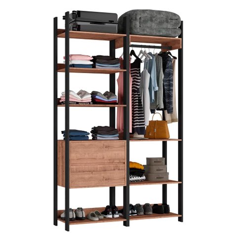 Closet 2 Gavetas 1 Cabideiro Estilo Industrial Chess F04 Preto/Solanum - Mpozenato