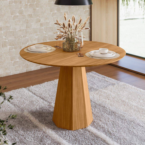 Mesa de Jantar Redonda com Tampo em MDF Isis Ypê 100cm