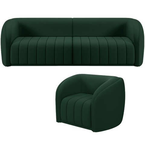 Kit Sofá 5 Lugares para Sala 332cm com 01 Poltrona Lazio M03 Veludo Verde - Lyam Decor