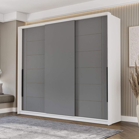 Guarda Roupa Casal 220cm com 3 Portas de Correr e 4 Gavetas 240846 Lisboa Politorno Móveis