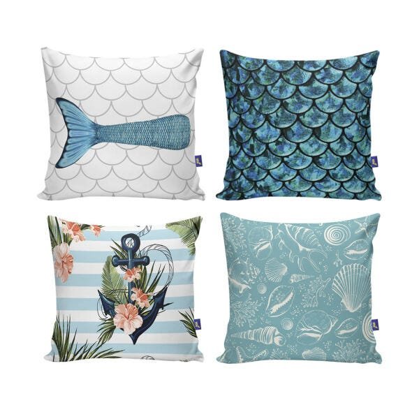 Kit 4 Almofadas Decorativas 40X40 com Enchimento Fundo do Mar