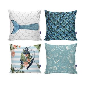 Kit 4 Almofadas Decorativas 40X40 com Enchimento Fundo do Mar