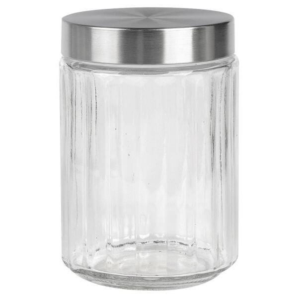 Porta mantimento redondo em vidro com tampa cor prata 1,2L D11xA17cm - 2