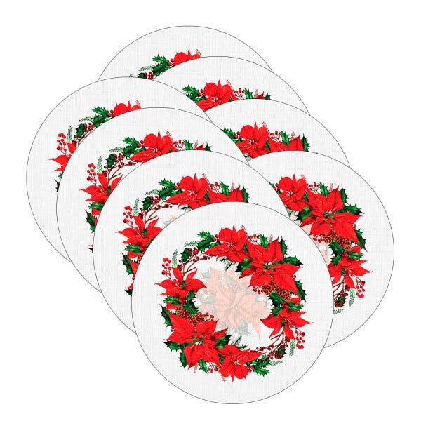 Sousplat Natal Flor Fundo Branco - 8 Peças - Sem base