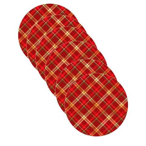 Sousplat Natal Xadrez Vermelho/dourado - 6 Peças - sem Base