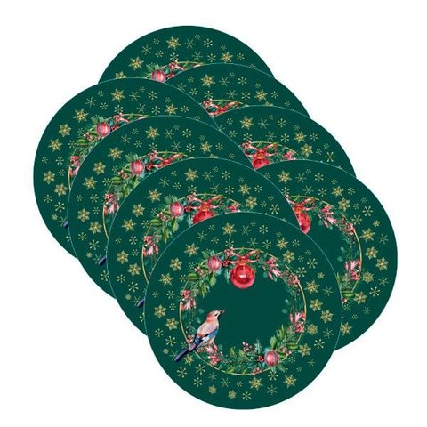 Sousplat Natal Pássaro Verde - 8 Peças - com Base