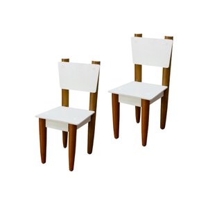 Kit 2 Cadeira Infantil Pés Palito Atividades para Crianças:branco-marrom