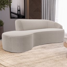 Sofá 3 Lugares Curvo Sala de Estar Living Firenze Direito D02 Bouclê Creme 230 cm B-54 - Lyam - 2