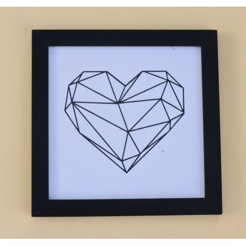 Quadro decorativo Heart Branco moldura preta 23 x 23