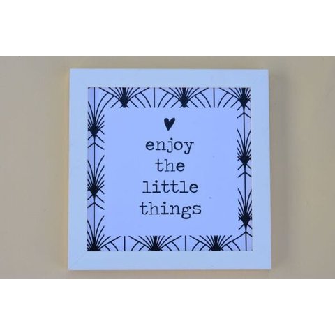 Quadro decorativo Enjoy Branco moldura branca 23 x 23