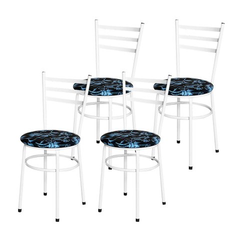 4 Cadeiras para Cozinha Epoxi Branca Assento Floral Cor:floral Preto