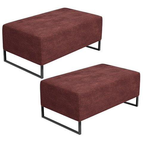 Kit 02 Puffs Decorativo Sala de Estar Cléo 90cm Base de Ferro Preto W01 Linho Bordô - Lyam Decor