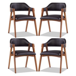 Kit 4 Cadeiras de Jantar Lua em Madeira com Estofado Impermeável Facto Preto L72 Rmi