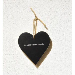 Placa decorativa Heart preto O Amor mora aqui