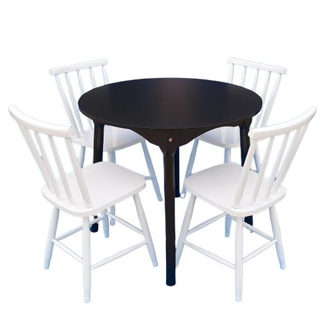 Jogo de Jantar Colonial Brisa Mesa 90 Cm Preta + 04 Cadeiras Brancas Rustico