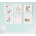 Ver imagem 1 de Quadro Infantil Menina Aquarela Jardim Flores Cachorrinho Kit 6 Peças