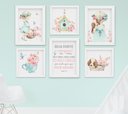Ver imagem 1 de Quadro Infantil Menina Aquarela Jardim Flores Cachorrinho Kit 6 Peças