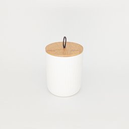 Potiche de Ceramica com Tampa de Bambu C/Pegador de Corda Lines Branco P - 1