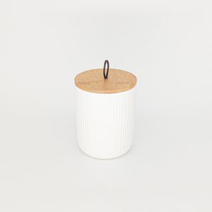 Potiche de Ceramica com Tampa de Bambu C/Pegador de Corda Lines Branco P