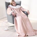 Ver imagem 1 de Manta Tv Com Mangas 1,35M X 1,70M Dupla Face Toque Flannel + Sherpa Lã De Carneiro Nude - Bene Casa