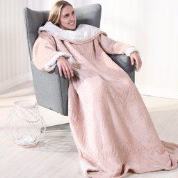 Manta Tv Com Mangas 1,35M X 1,70M Dupla Face Toque Flannel + Sherpa Lã De Carneiro Nude - Bene Casa - 1