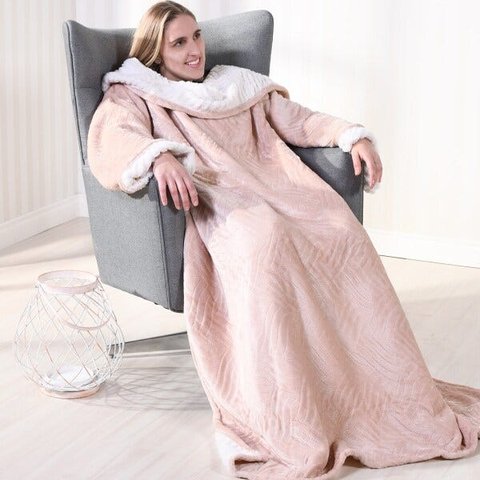 Manta Tv Com Mangas 1,35M X 1,70M Dupla Face Toque Flannel + Sherpa Lã De Carneiro Nude - Bene Casa