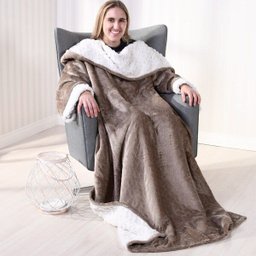 Manta Tv Com Mangas 1,35M X 1,70M Dupla Face Toque Flannel + Sherpa Lã De Carneiro Marrom Shitake -  - 1