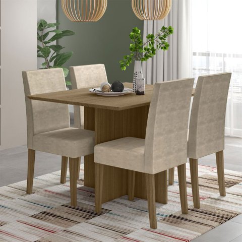 Conjunto Sala de Jantar Retangular Mesa Helo 120cm e 04 Cadeiras Josi Poliman Móveis