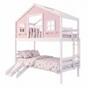 Ver imagem 3 de Beliche Casinha Dos Sonhos com Varanda e Kit Escorregador Madeira Maciça Rosa | Branco Housin