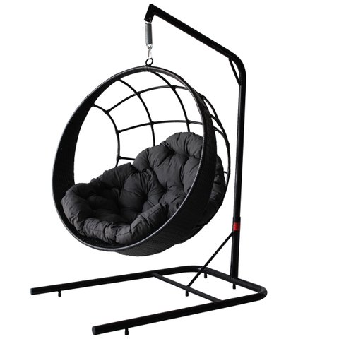 Balanço Suspenso Ninho - Preto, Almofada Cinza impermeável, Mola e Mosquetão com suporte