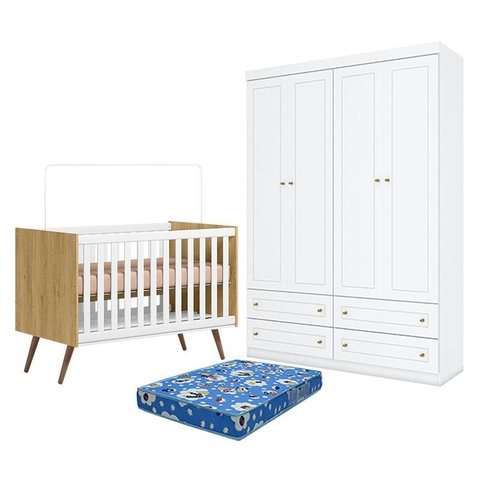 Berço Americano Q Encanto 3820 Retrô Freijó Toq Branco Acetinado - Qmovi E guarda Roupa Infantil Ame