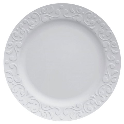 Prato Raso Redondo 26,5cm em Porcelana com Relevo Tassel Germer Branco