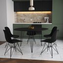 Ver imagem 1 de Mesa Jantar Redonda 110cm Preta Clips 3 Pés com 5 Cadeiras Eames Eiffel Pretas Ferro Preto