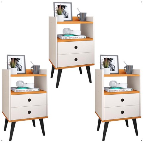 Jogo 3 Mesas Cabeceira Dream Lateral Cama Casal Solteiro Decoração Quarto Kit Mesinhas Retrô -