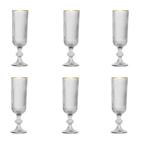 Jogo de 6 Taças para Champanhe em Cristal com Borda Dourada 160ml