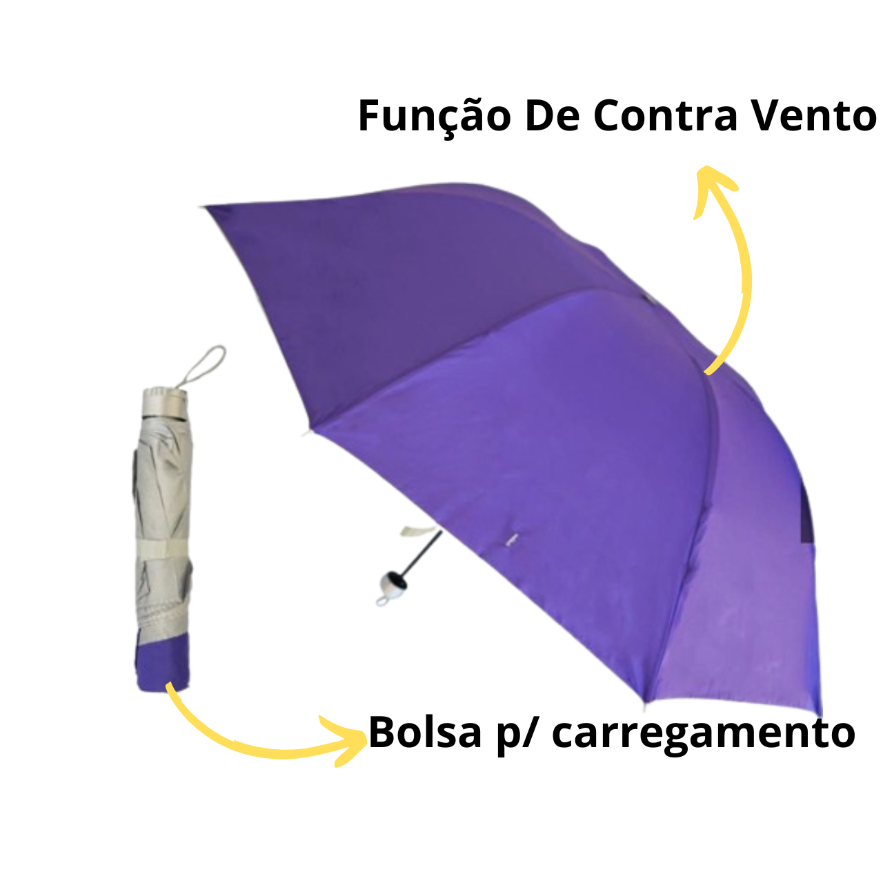 Guarda-chuva Pequeno com Função de contra Vento e Proteção Solar com Bolsa - 3