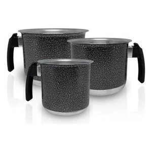 Conjunto Fervedor Alumínio Leiteira Canecão Café 3 Peças - Preto Craqueado