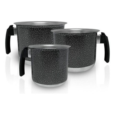 Conjunto Fervedor Alumínio Leiteira Canecão Café 3 Peças - Preto Craqueado