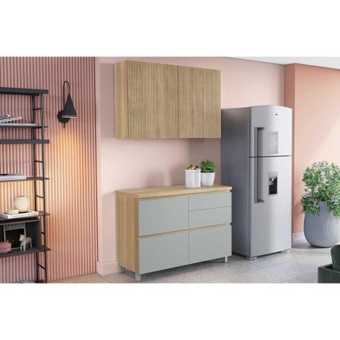 Cozinha Completa Rainha 2 Peças (1aéreo+1balcão) C2p44 Nature/verde - Nesher